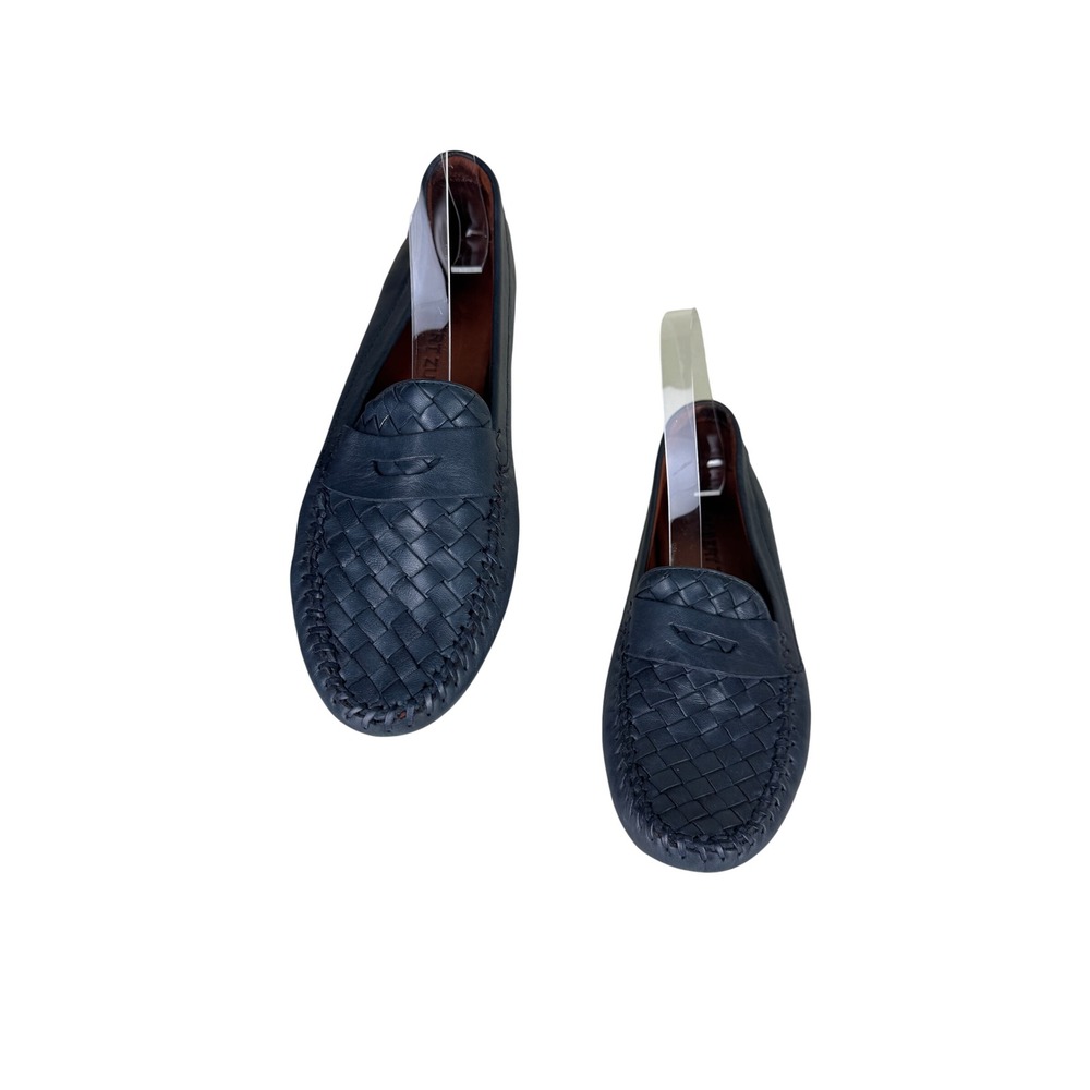 Robert Zur Navy Blue Woven Leather Penny Loafers Driving Flats 9.5 AAAA Narrow